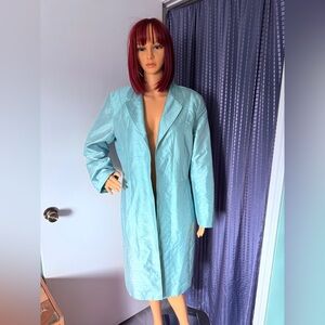 Vintage Jane Seymour Signature Silk Aqua Long Open Coat Cardigan Sz 14